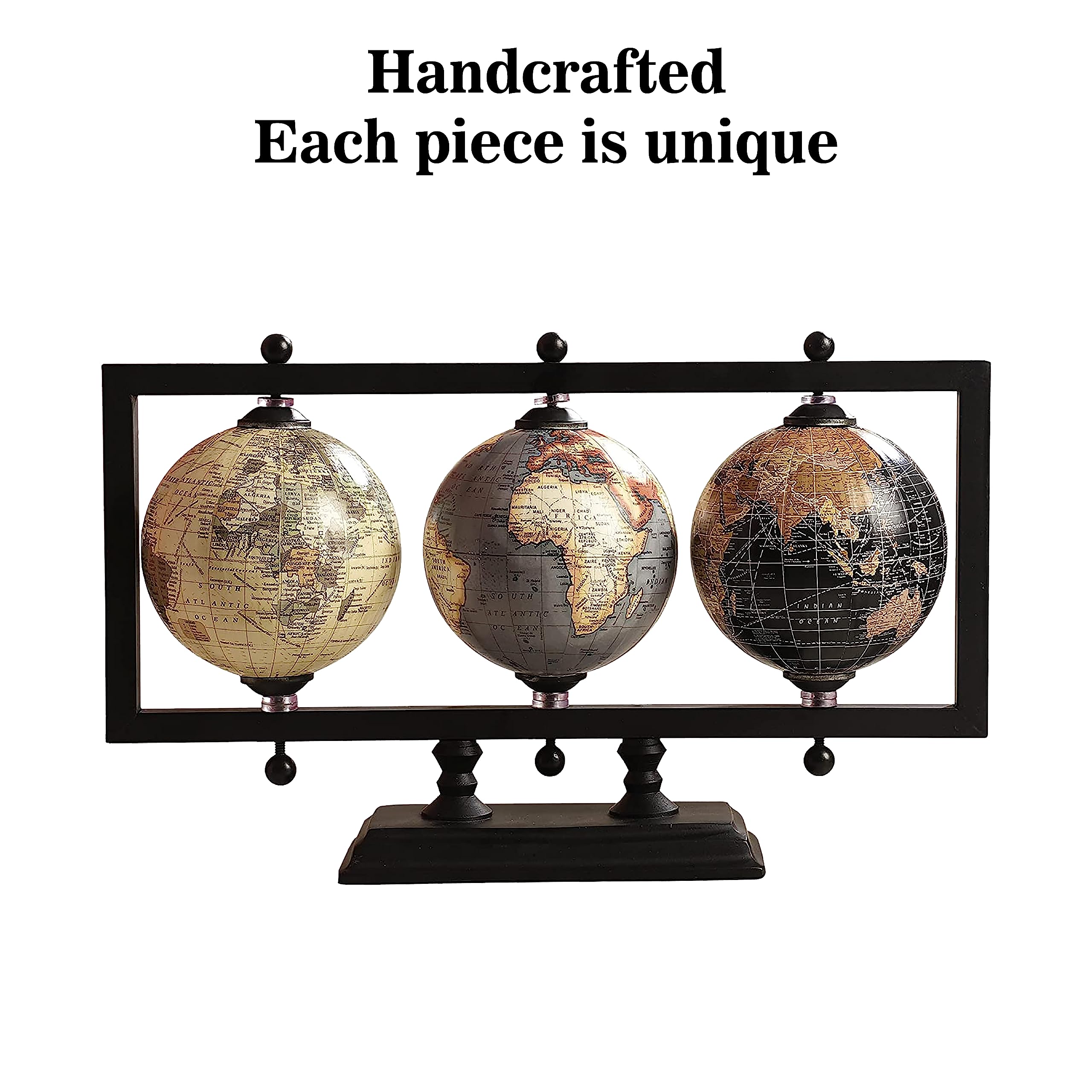 Rely+ Set of 3 4'' Earth Globe for Desk Office Decor World Globe Sturdy Metal Stand (NOT PLASTIC!) - Rotating Desktop Globe For Geographic Home Table Gift for adult Book Shelf World Landscape