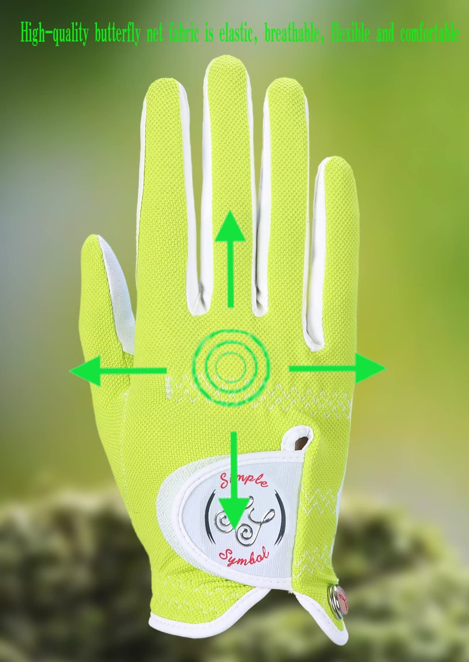 SIMPLE SYMBOL Women's RainGrip Golf Glove Two Pack,Hot Wet Weather Comfort,（Two Left Hands Or Two Right Hands Or One Pair） Four Colors to Choose from Pink/Purple/White/Green(Green,S,Right)