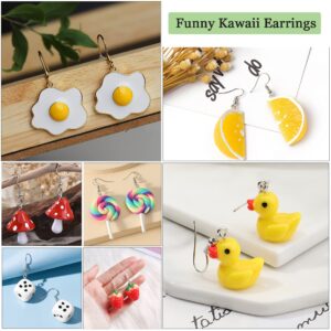 Jewdreamer 24 Pairs Cute Earrings Weird Earrings Set Funny Kawaii Earrings Fruit Gummy Bear Duck Water Bottle Goldfish Dinosaur Mushroom Butterfly Strawberry Dangle Earrings for Women