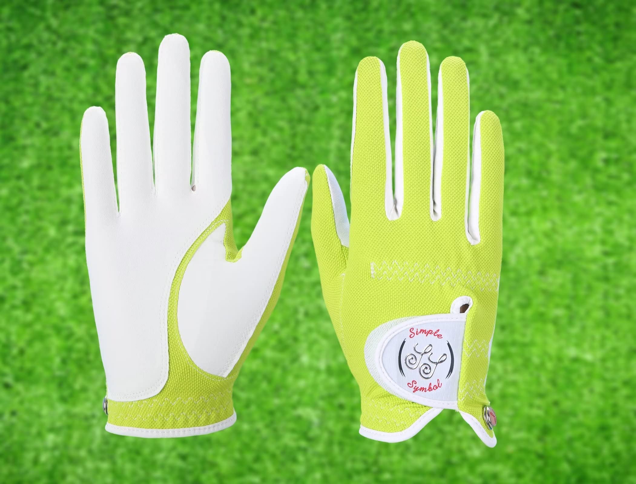 SIMPLE SYMBOL Women's RainGrip Golf Glove Two Pack,Hot Wet Weather Comfort,（Two Left Hands Or Two Right Hands Or One Pair） Four Colors to Choose from Pink/Purple/White/Green(Green,S,Right)