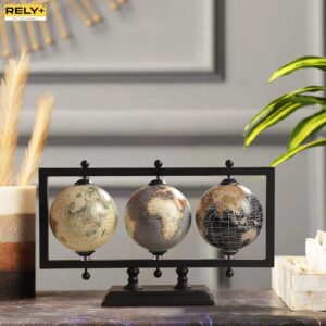 Rely+ Set of 3 4'' Earth Globe for Desk Office Decor World Globe Sturdy Metal Stand (NOT PLASTIC!) - Rotating Desktop Globe For Geographic Home Table Gift for adult Book Shelf World Landscape