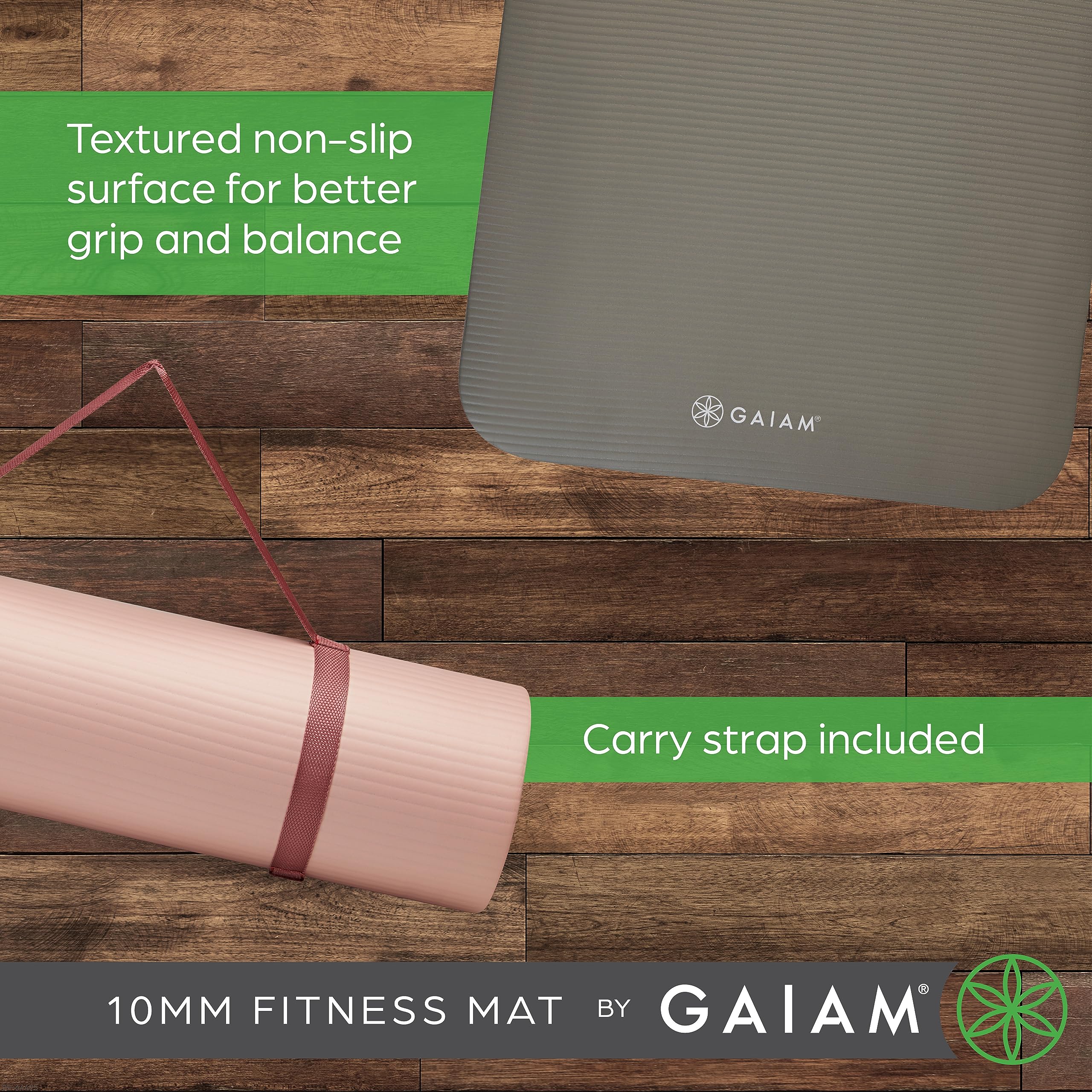 Gaiam Extra-Thick Yoga Fitness Mat and Exercise Mat with Non-Slip Texture and Easy Carry Strap - Ideal for Floor Workouts and Everyday Yoga - Supportive and Portable, Purple, 10mm