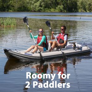 Sea Eagle 437ps PaddleSki Inflatable 1-2 Person Catamaran Boat – Paddle, Motor, Fish, or Sail – 4-in-1 Inflatable Watercraft – Self Bailing (437ps PaddleSki Swivel Seat Package)