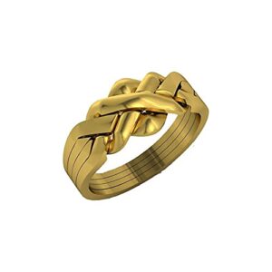 OFLIUM 4 Band 14K Yellow Gold Plated Classical Handmade Puzzle ring 925 Sterling Silver interlocking Knott Ring Women Men Unique ring INCLUDED INSTRUCTION (10.5)