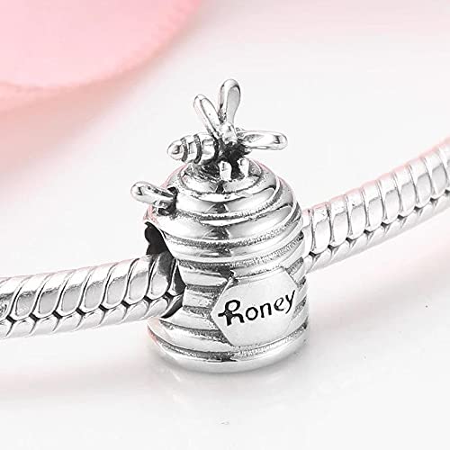 925 Sterling Silver Pendant Charm Bead For Pandora & Similar Charm Bracelets or Necklaces (Honey Pot Winnie the Pooh Bear Valentines Day)