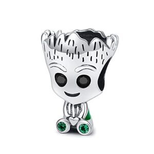 925 Sterling Silver Pendant Charm Bead For Pandora & Similar Charm Bracelets or Necklaces (Cute Groot Cartoon)