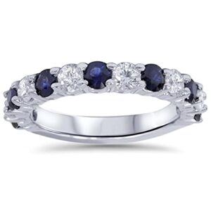 1 4/5 CT Round Shape Simulated Blue Sapphire & White Cubic Zirconia Half Eternity Womens Wedding Engagement Band Ring in 14K White Gold Plated 925 Sterling Silver (1.80 Cttw) Ring Size - 10