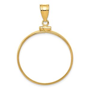 roy rose jewelry gold coin mounting | 1/2 oz. american eagle, old us $10 liberty or indian | 27mm | screw top | plain reeded edge and diamond-cut coin bezel pendant frames | solid 14k gold