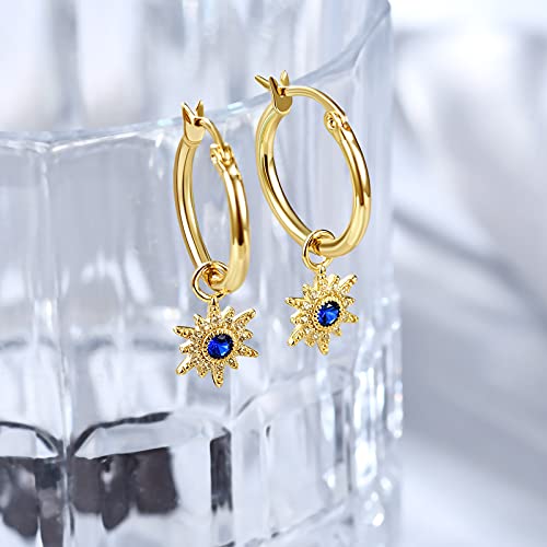 Carat Kitten 14K Gold Plated Star Small Hoop Earrings for Women Girls, Hypoallergenic Gold Womens Huggie Earrings Dainty Dangle Earrings for Women Sensitive Ears with Cubic Zirconia