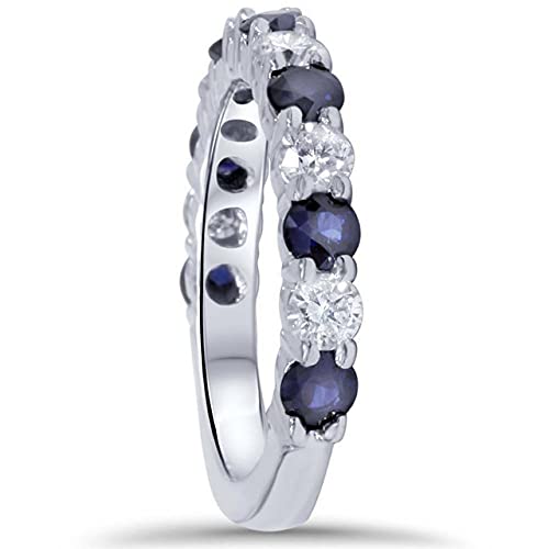 1 4/5 CT Round Shape Simulated Blue Sapphire & White Cubic Zirconia Half Eternity Womens Wedding Engagement Band Ring in 14K White Gold Plated 925 Sterling Silver (1.80 Cttw) Ring Size - 10