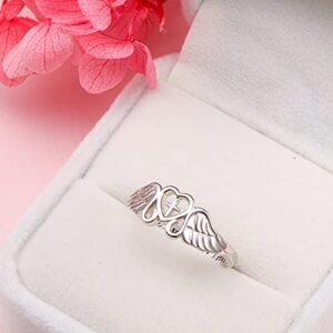 FLYOW S925 Sterling Silver A Piece of My Heart Lives in Heaven Angel Wing Ring for Women Jewelry Memory of Mom Dad Grandma Grandpa Husband Loss Memorial Gift, Size 9