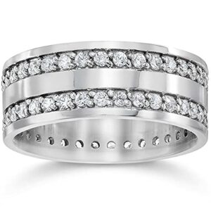 1 1/2 CT Round Shape White Cubic Zirconia Two Rows Style Wedding Engagement Anniversary Womens Band Ring in 14K White Gold Plated 925 Sterling Silver (1.50 Cttw) Ring Size - 10.5