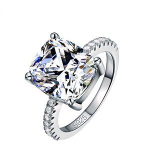 UNIQUFERANGER 4 Carat Cushion/Square/Asscher/Princess Cut Cubic Zirconia CZ Sterling Silver 925 Solitaire Wedding Engagement Ring (US Code 5-10) (6)