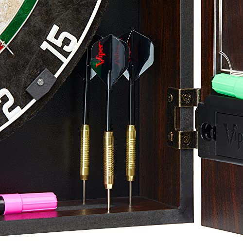 Viper by GLD Products Vault Deluxe Dartboard Cabinet with Shot King Sisal Dartboard and Illumiscore Scoreboard, Wood