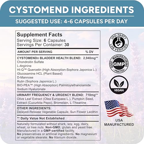 CystoMend Bladder & Pelvic Discomfort Formula (High Potency) - Supports Less Flares & Urgency* - Premium Supplement for Bladder & Urinary Health - USA Manufactured & Third-Party Tested - 180 Capsules