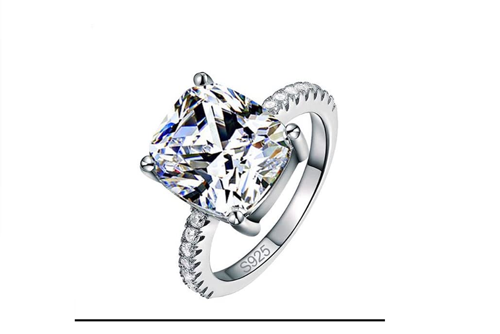 UNIQUFERANGER 4 Carat Cushion/Square/Asscher/Princess Cut Cubic Zirconia CZ Sterling Silver 925 Solitaire Wedding Engagement Ring (US Code 5-10) (6)