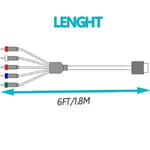 Jedihra 6FT AV Component Cable for Nintendo Wii/Wii U RCA Audio Video HD Cord-1 Pack