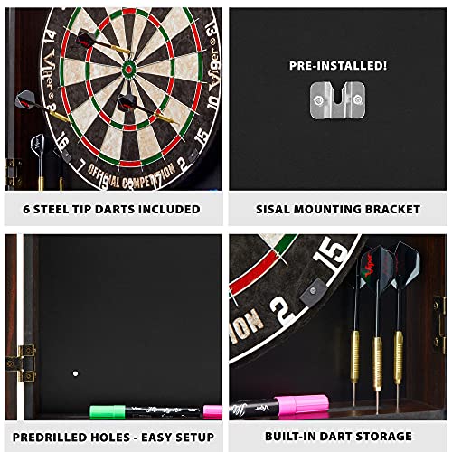 Viper by GLD Products Vault Deluxe Dartboard Cabinet with Shot King Sisal Dartboard and Illumiscore Scoreboard, Wood