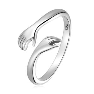 voroco 925 sterling silver rings for women teen hug hand ring adjustable jewelry gifts for daughters mom sister wife friends grandma