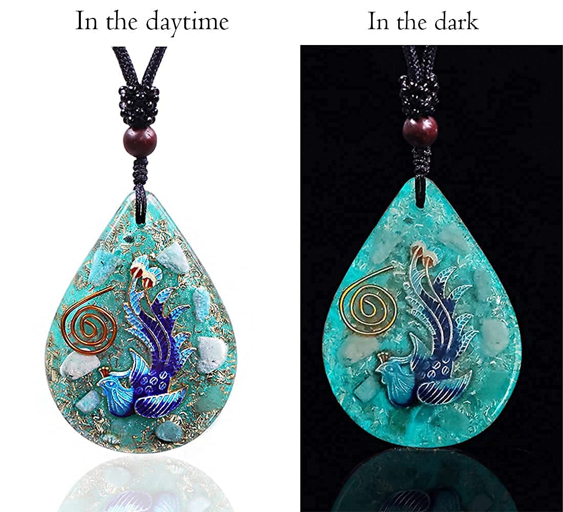 Amazonite Pendant Glow In The Dark Necklace Making Dreams a Reality - Bird of Paradise Orgone Pendant Orgone Energy Generator Necklace