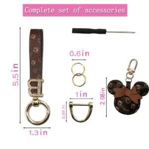 women for car keys chains rings holder lanyard bracelets,cute keychains car accessories lanyard wristlet for women strap,wristlets leather keychain letter woman cover shell,Brown,5.5