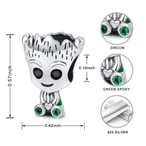 925 Sterling Silver Pendant Charm Bead For Pandora & Similar Charm Bracelets or Necklaces (Cute Groot Cartoon)