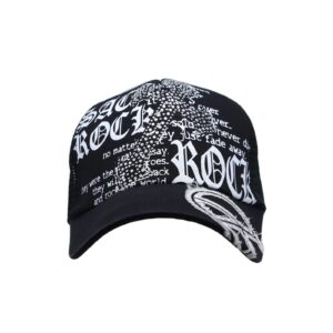 WITHMOONS Meshed Baseball Cap Skull Rhinestones Hat KR1751 (Cross_Twoblack)