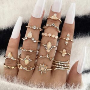 HUASAI Gold Rings for Women Non Tarnish Gifts Trendy Stuff Stackable Rings Boho Knuckle Rings Set Midi Pinky Rings Pack Trendy Turquoise Rings Christmas Gifts Stocking Stuffers(Ring A)