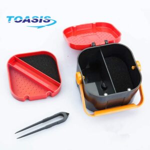 Toasis Fishing Live Bait Box Worm Storage Container Plastic Case with Tweezer (Red)