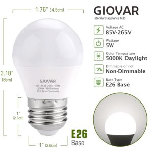 GIOVAR 2-Pack LED Refrigerator Light Bulbs 40 Watt Equivalent 120V, A15 Appliance Light Bulb Daylight 5000K for Fridge, E26 Base, Waterproof, Non-Dimmable