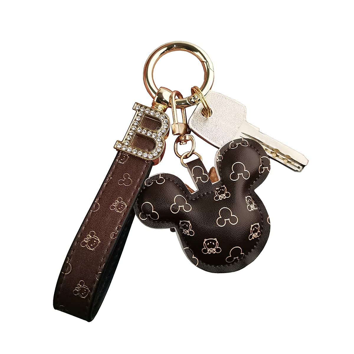 women for car keys chains rings holder lanyard bracelets,cute keychains car accessories lanyard wristlet for women strap,wristlets leather keychain letter woman cover shell,Brown,5.5