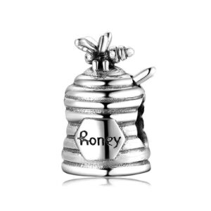 925 Sterling Silver Pendant Charm Bead For Pandora & Similar Charm Bracelets or Necklaces (Honey Pot Winnie the Pooh Bear Valentines Day)