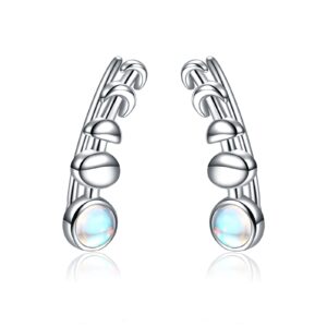 925 Sterling Silver Moon Phase Ear Crawler Cuff Earrings Ear Climber Hypoallergenic Moonstone Earrings (AB Color Moonstone)