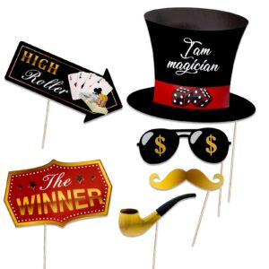 Las Vegas Casino Photo Booth Props Funny DIY Poker Theme Selfie Props Kit for Night Party Decoration Party Favors 25 Pieces