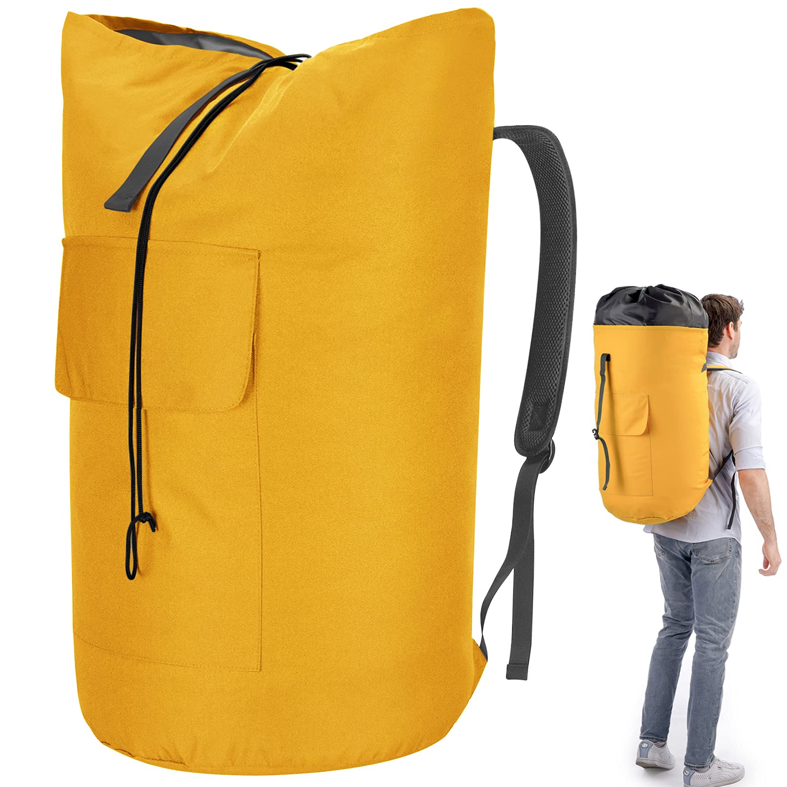 College Dorm Laundry Bag Extra Large, 115L Laundry Backpack for College, Heavy Duty Laundry Bag for Camp, Yellow Backpack Laundry Bag, Dirty Clothes Bag for Dorm, Trips, Laundromat, Apartment