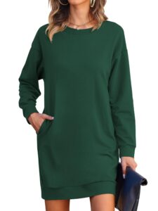 luckymore sweatshirt dress women casual long sleeve tunic dresses with pockets trendy fall winter clothes dark green l