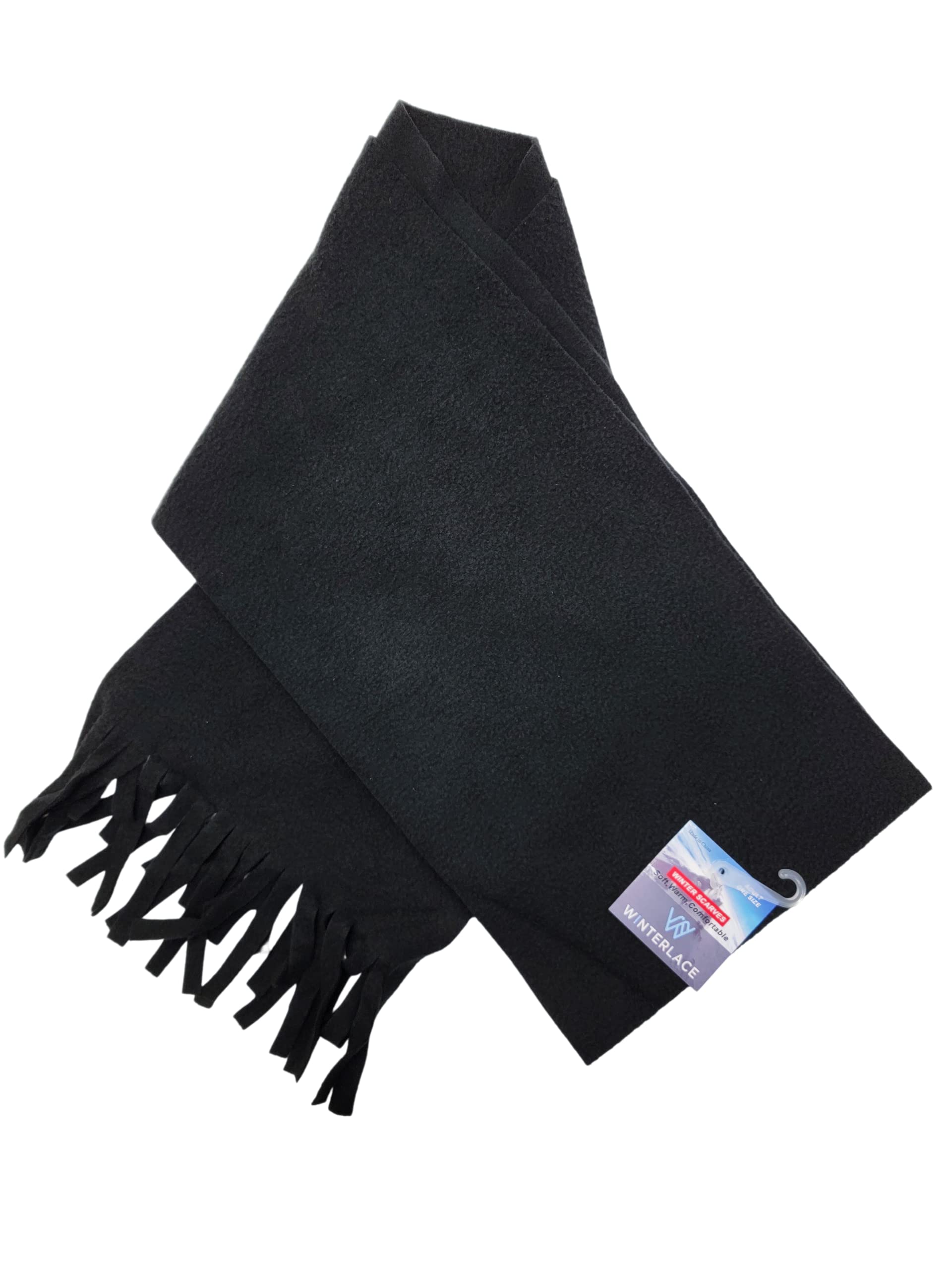 12 Pack Fleece Winter Scarves, Warm Winter Scarf Multi-color Bulk Wholesale, Unisex Men Women (Black)