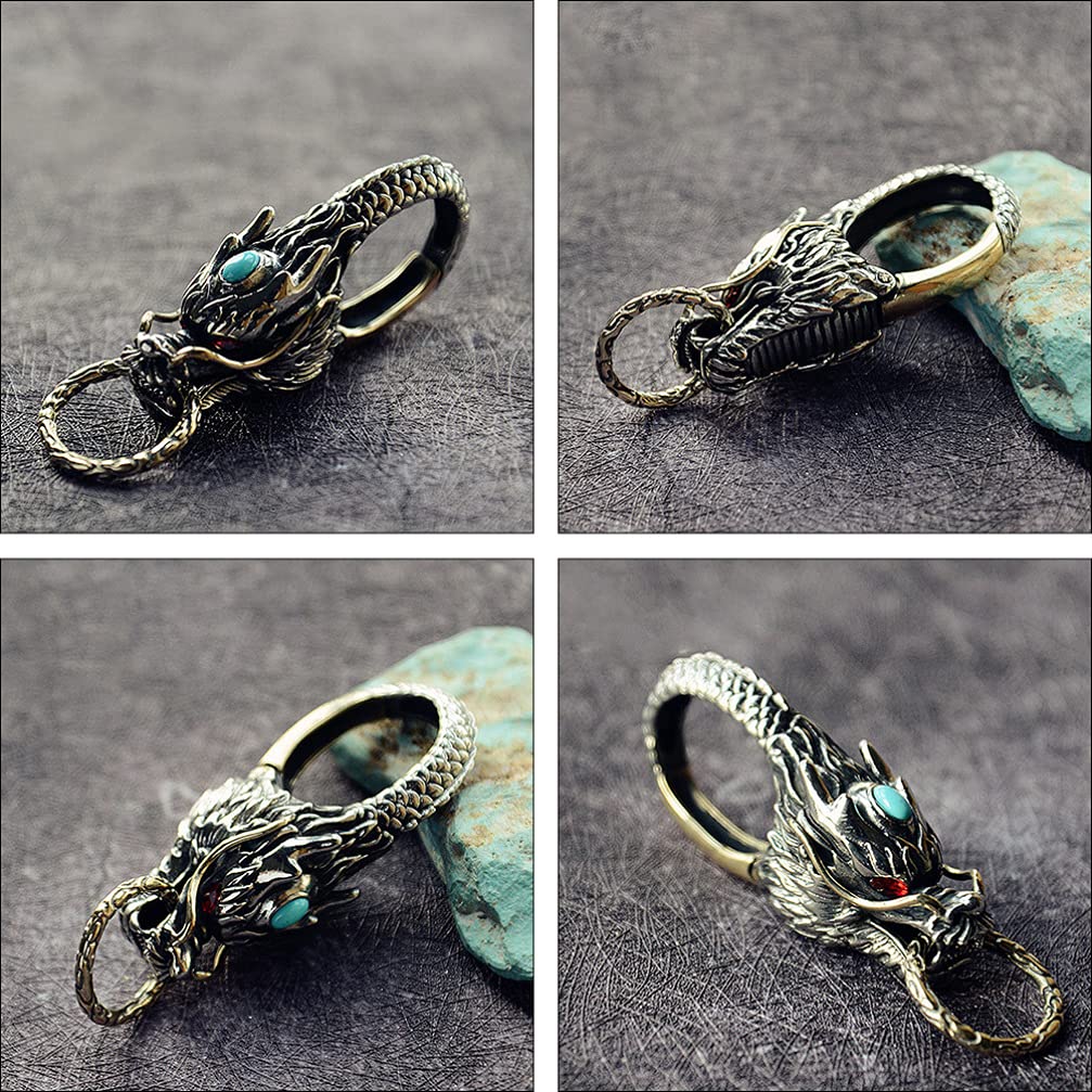 VALICLUD Dragon Head Keychain Vintage Feng Shui Chinese Dragon Bead Key Ring Good Luck Key Holder Car Purse Bag Charm Pendent for Safely Wealth Porsperity Success