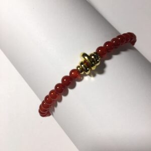 LTC Designs 4mm Red-Agate (Carnelian) Stretch Bracelet with Gold-toned Metal Centerpieces Perfect for Back to School, 6.5".also for Men, Women