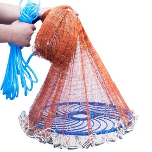 bbgs fishing cast net, with sinker hand throw fishing mesh net nylon portable hand cast fishing net saltwater fishing catch net (size : 7.2m)