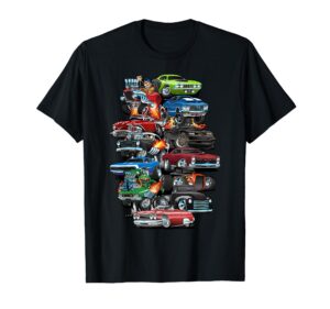 car madness! muscle cars, classic cars and hotrods cartoon t-shirt