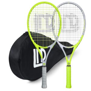 lunnade adults tennis racket 2 pack, durable 27 inch coupled tennis racquet light-weight, pre-strung and regrip, suitable for beginners to intermediate players