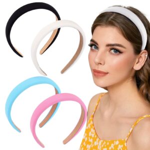 wecoe 4 pack padded headbands fashion headbands for women non slip soft thick comfortable headbands kids cute light blue black pink white headband aesthetic y2k hair accessories for women girls(set 1)