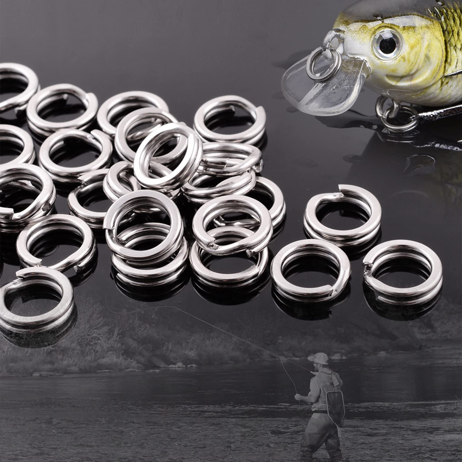 Atibin Swivel Steel Split Ring Fishing Stainless Connector Fishing Rings Snap High Strength Split Ring Saltwater 100pcs 50lbs