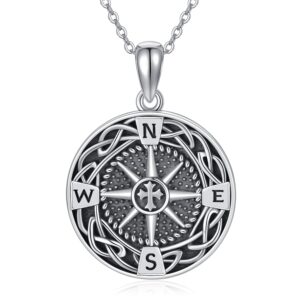 justkidstoy compass necklace sterling silver celtic knot travel pendant necklace inspirational graduation jewelry gifts for women men