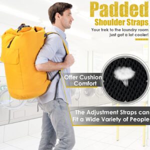 College Dorm Laundry Bag Extra Large, 115L Laundry Backpack for College, Heavy Duty Laundry Bag for Camp, Yellow Backpack Laundry Bag, Dirty Clothes Bag for Dorm, Trips, Laundromat, Apartment