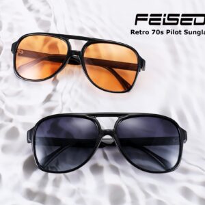 FEISEDY Vintage Retro 70s Plastic Aviator Sunglasses Trendy Orange Classic Large Squared Frame B2751