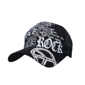 WITHMOONS Meshed Baseball Cap Skull Rhinestones Hat KR1751 (Cross_Twoblack)