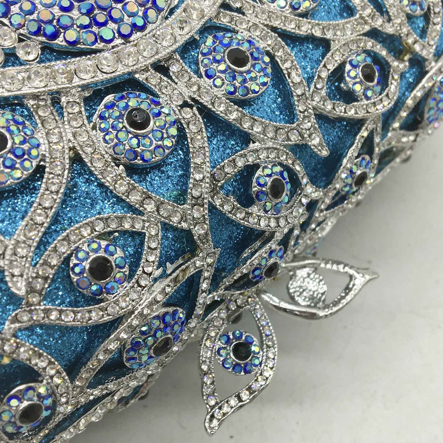 Boutique De FGG The Evil Eye Crystal Clutch Bags Women Evening Purses Wedding Party Prom Rhinestone Handbags, 438-Blue, Mini