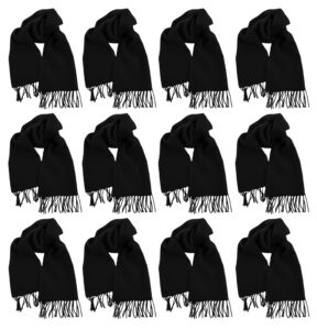 12 pack fleece winter scarves, warm winter scarf multi-color bulk wholesale, unisex men women (black)